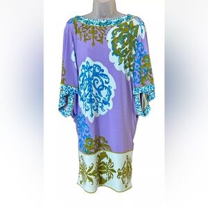 Hale Bob Women's Size S Purple Print Mini Dress Turquoise Embellished Resortwear